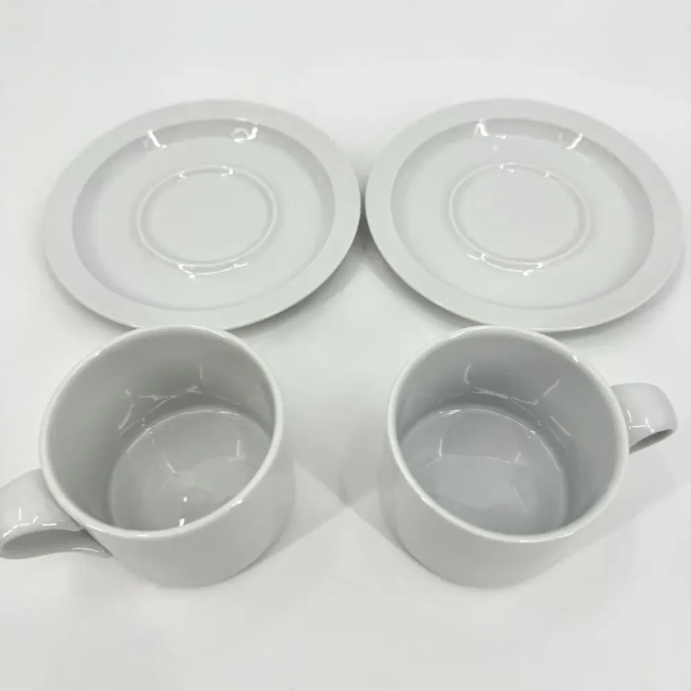 2 Sets of DANSK Bistro White 8oz. Coffee Cup & Saucer Portugal Minimalist (4pc.)